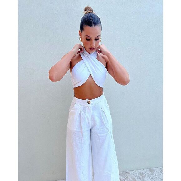 Rumer Tops - Rumer the label Womens Linen Lou Lou Halter Top In Cheetah Print Size XS NWOT